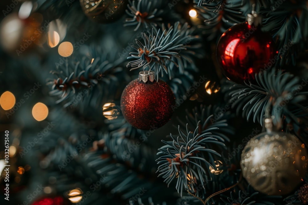 Christmas tree with a red ball on it Christmas tree with a red ball on it