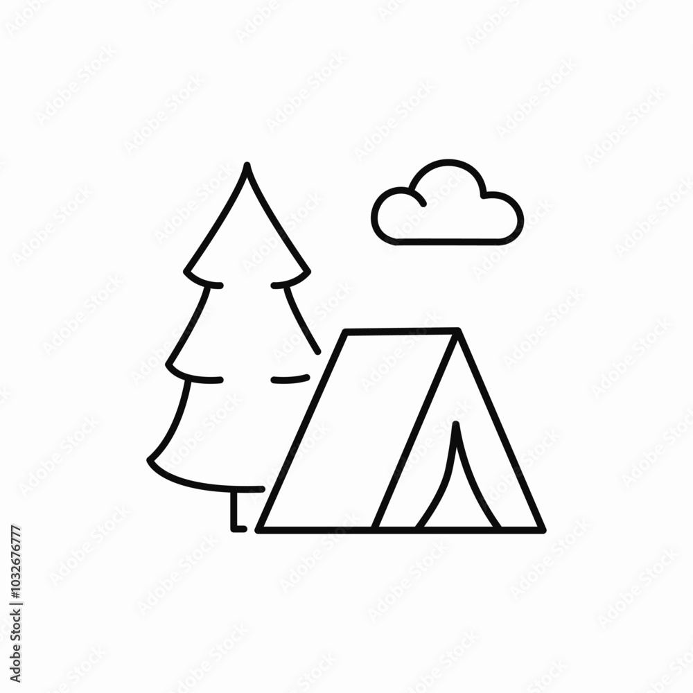tent in the forest icon sign vector tent in the forest icon sign vector
