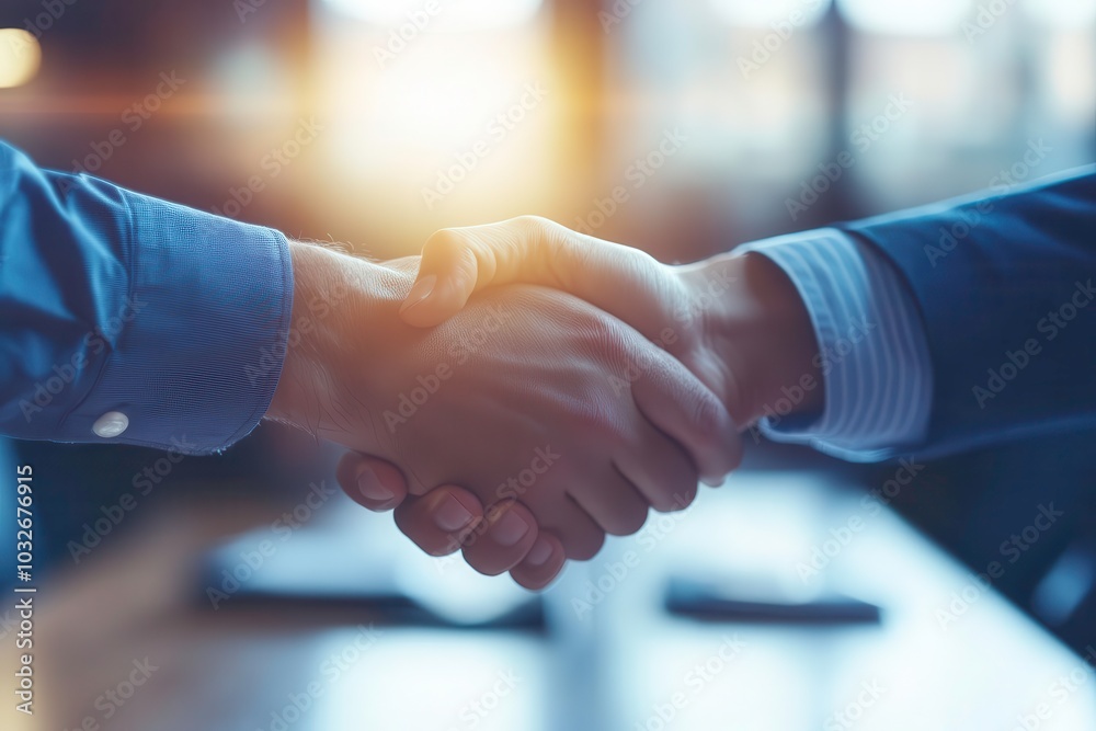 Close-up of a handshake between two business professionals.