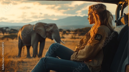 Safari experience with elephants in the savanna under a bright sky in the lat...
