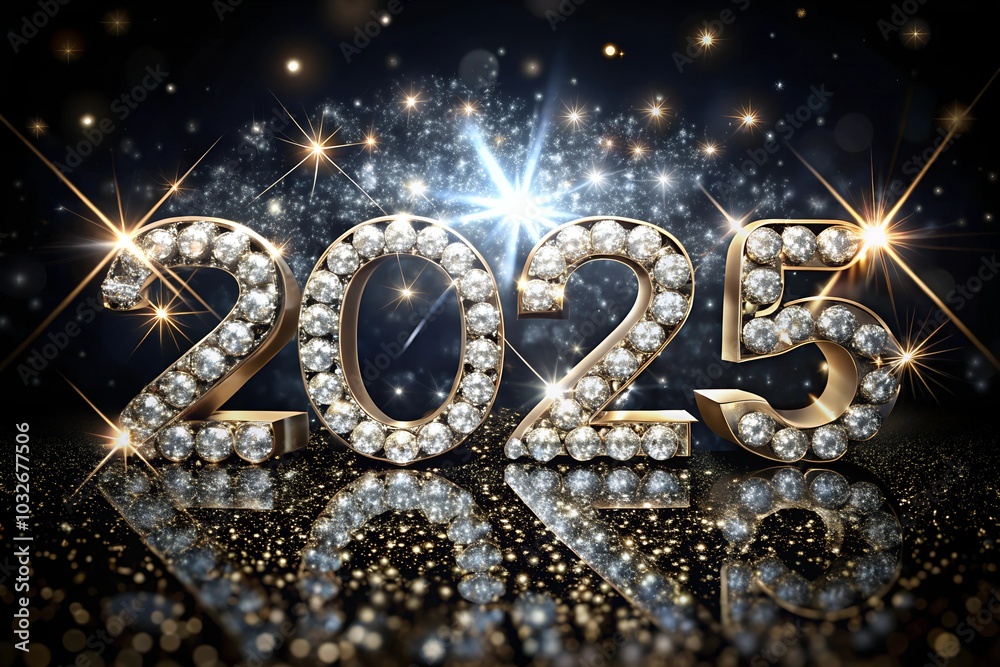 A sparkling diamond-studded 2025 against a deep blue background, perfect for luxurious and elegant celebrations A sparkling diamond-studded 2025 against a deep blue background, perfect for luxurious and elegant celebrations