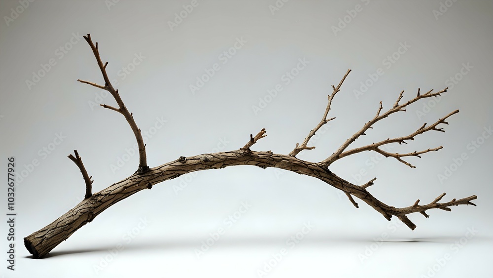 A weathered, gnarled branch isolated against a white background. A weathered, gnarled branch isolated against a white background.