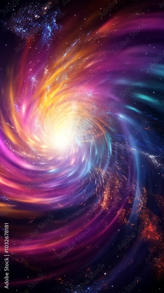 Colorful cosmic swirl in space with sparkling stars, abstract art concept