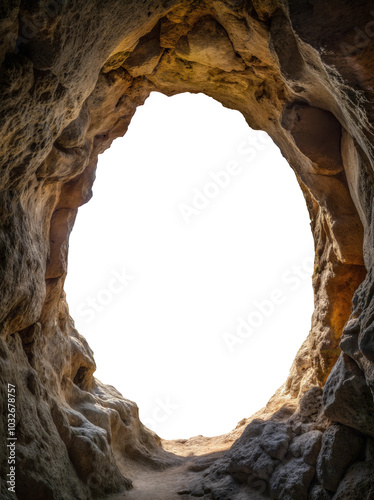 A view from inside a cave. Transparent background. PNG. Generative AI