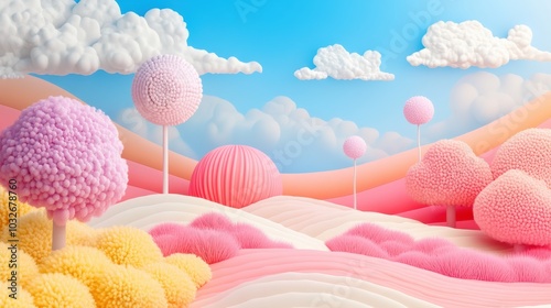 A surreal, whimsical landscape where objects are out of scale and color palettes are vibrant and unexpected. photo