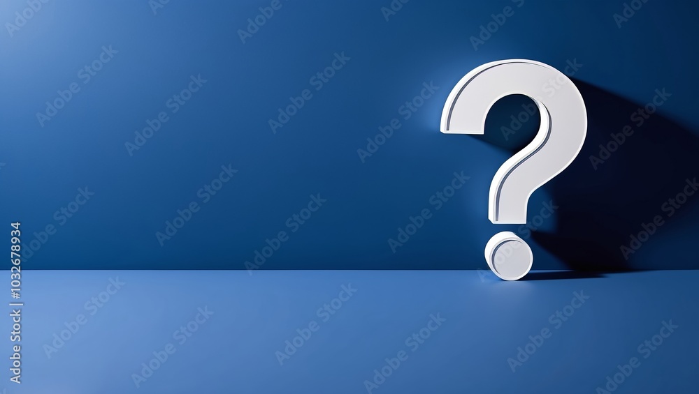 Minimalist 3d white question mark on blue Minimalist 3d white question mark on blue