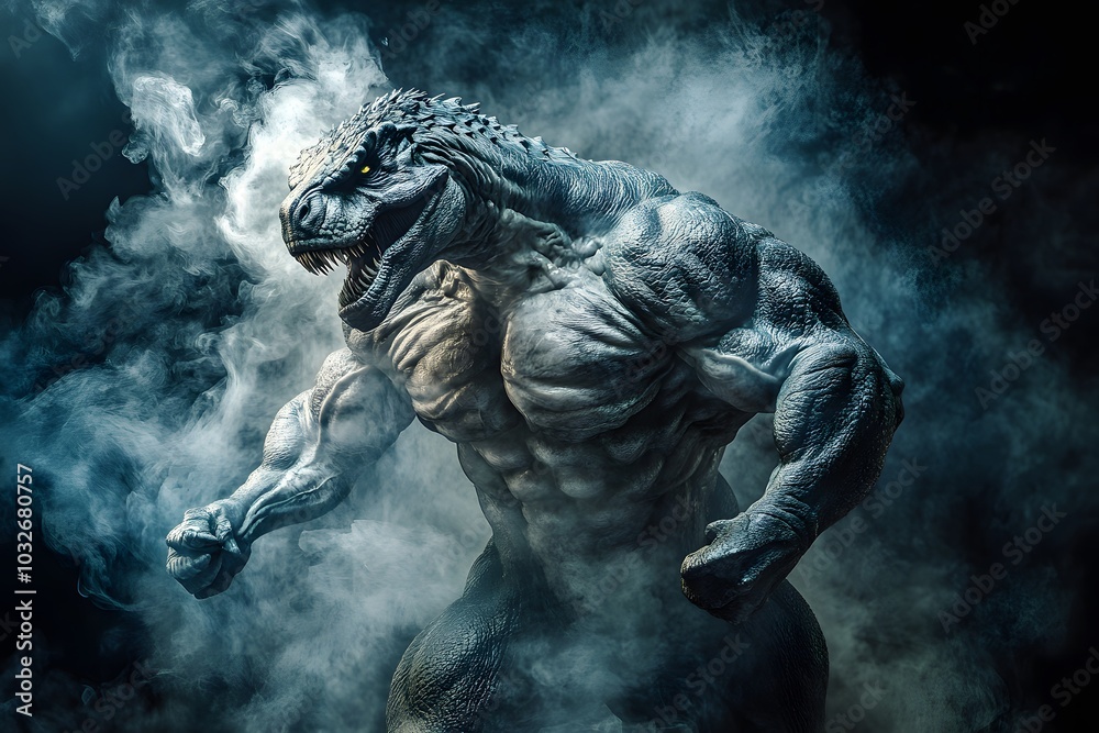 fantasy aggressive monster dinosaur, muscular and strong giant reptilian beast fantasy aggressive monster dinosaur, muscular and strong giant reptilian beast