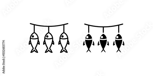Dried fish  icon set .Symbol isolated white background. vector illustration. color editable.