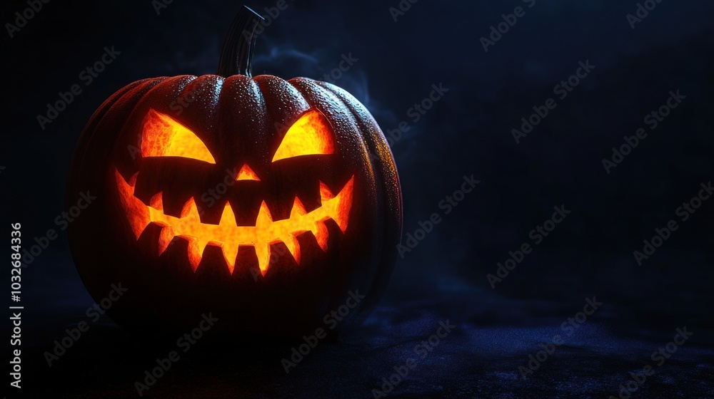 A glowing jack-o'-lantern with a menacing grin, symbolizing Halloween festivities. A glowing jack-o'-lantern with a menacing grin, symbolizing Halloween festivities.