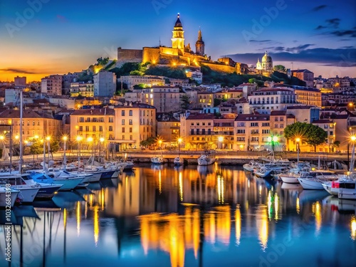 "Marseille Night Skyline Timelapse over Old Port with Long Exposure"