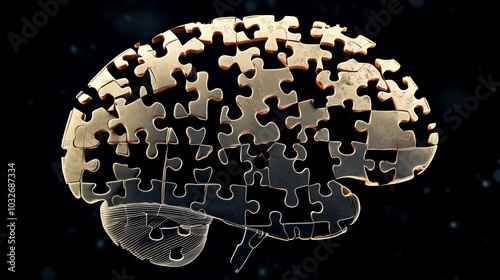 A conceptual image of a human brain made of puzzle pieces, symbolizing complexity and discovery. photo