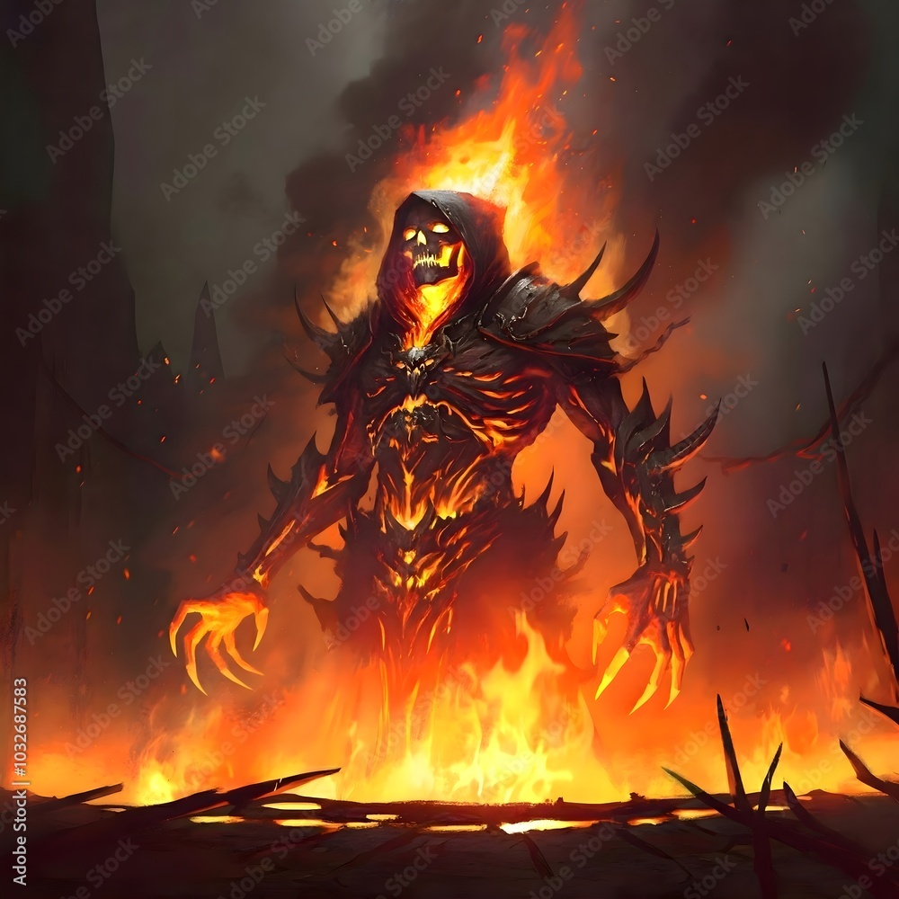Mythical Elemental Creature Wreathed in Flames Powerfully Emerging