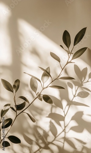 A vibrant indoor plant casts beautiful shadows on a cream wall during the aft...