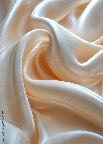 Soft, flowing cream colored silk fabric with delicate folds and subtle sheen ...