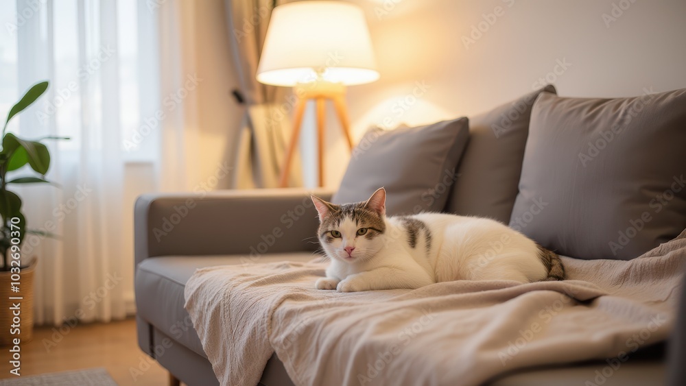 Cozy Cat Relaxing in Modern Living Space Cozy Cat Relaxing in Modern Living Space