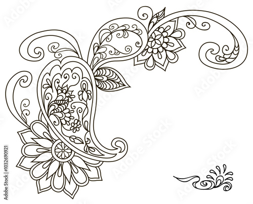 Floral doodle pattern, pencil sketch, handdrawn vector illustration. 