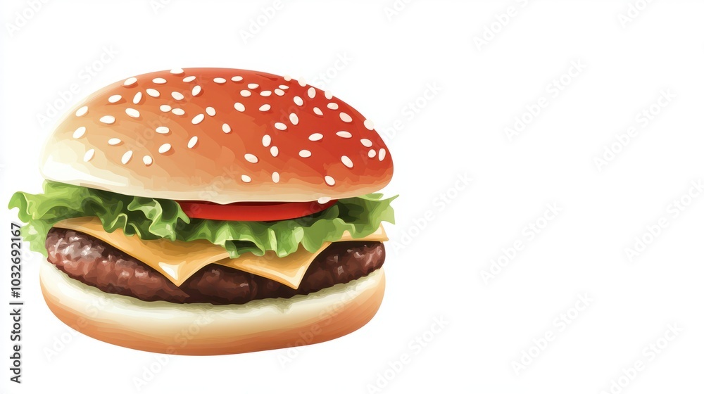 Juicy hamburger on white background