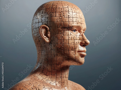 Human head from puzzles, for World Mental Health Day, created using Generative AI technology. photo