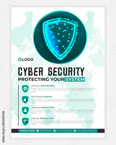 Cyber security modern banner or flyer template, Cybersecurity Information safety leaflet design or flyer	