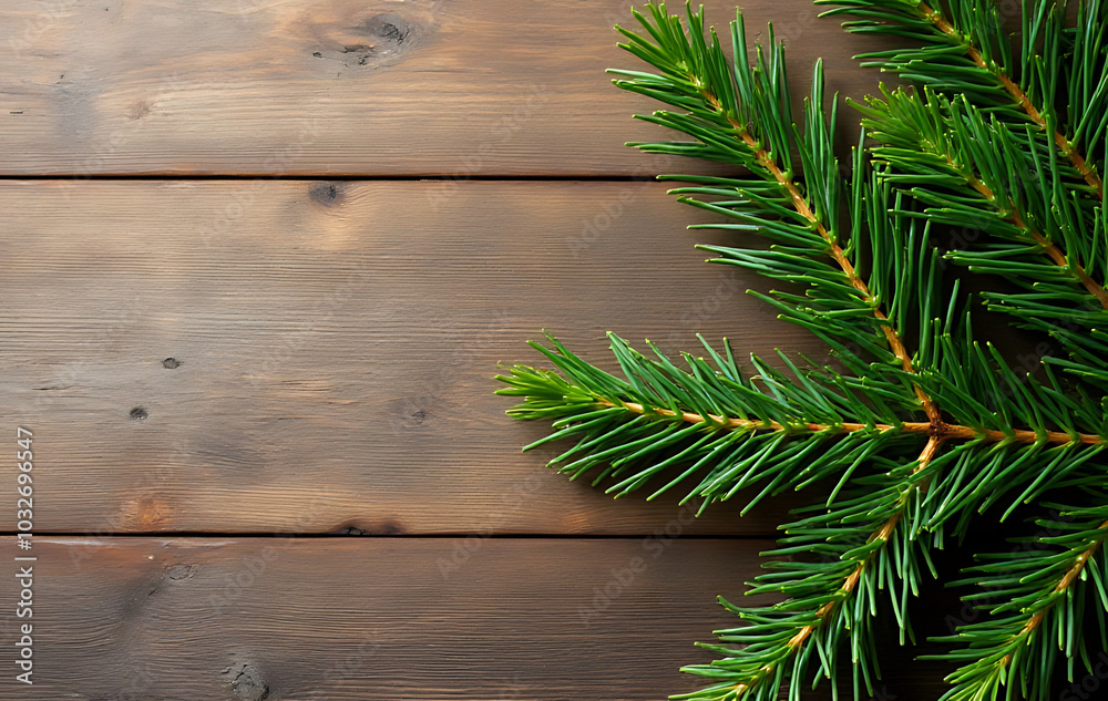 spruce branch placed wood background artistic display purposes spruce branch placed wood background artistic display purposes
