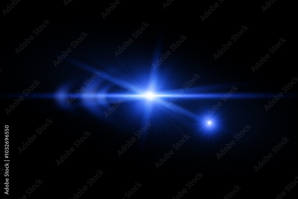 Blue Lens flare effect on black background. Digital illustration