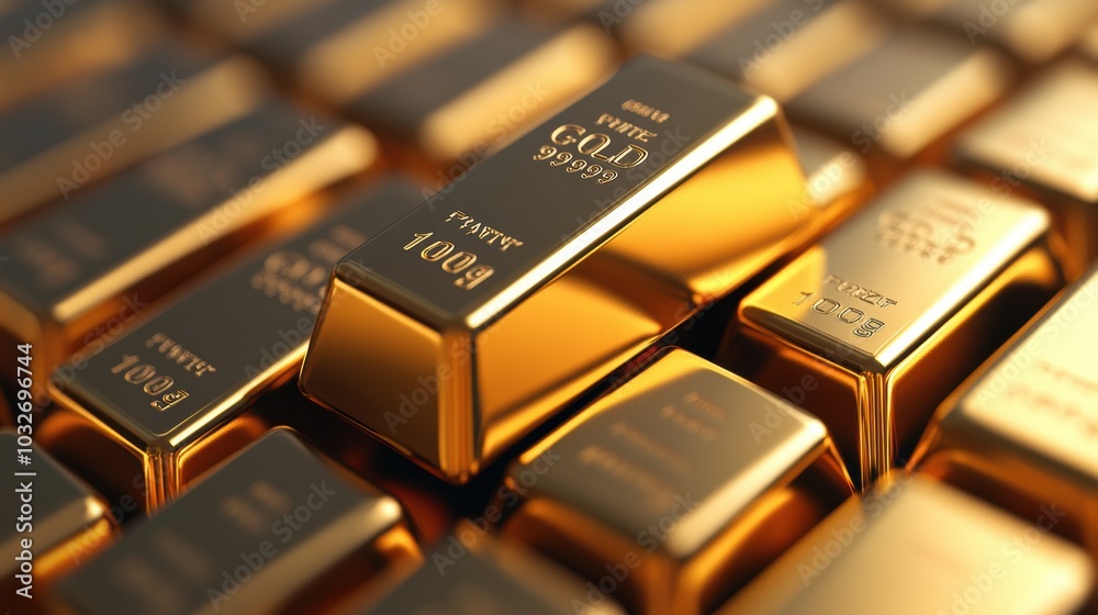 Stack of gold bars on a reflective surface. Wealth and investment concept for design and print. Stack of gold bars on a reflective surface. Wealth and investment concept for design and print.