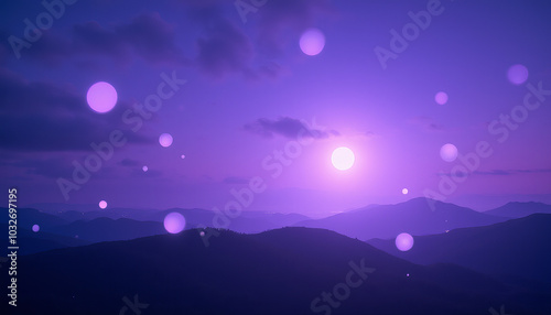 Moonlit sky with purple hues and soft clouds, calm evening landscape, dreamy atmosphere, with copy space