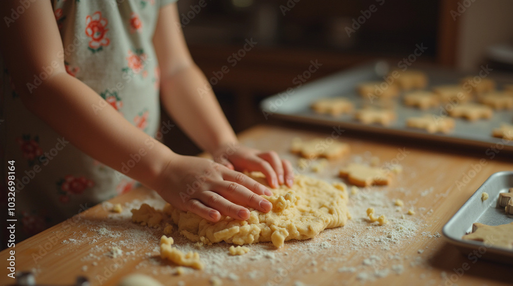 Backen mit Kindern: Plätzchenteig wird knetend vorbereitet
Backen mit Kindern: Plätzchenteig wird knetend vorbereitet