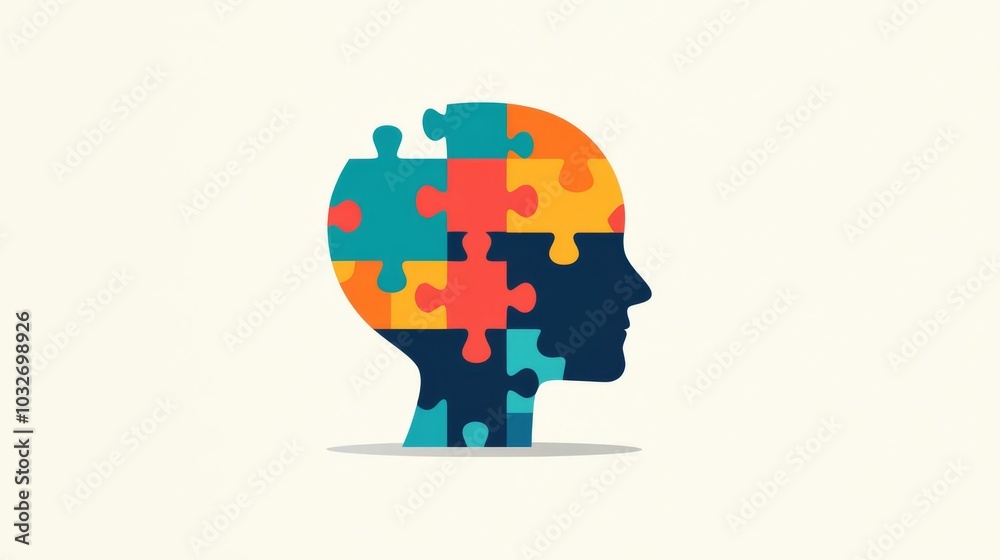 A creative representation of a human head made of colorful puzzle pieces, symbolizing problem-solving and cognitive processes. A creative representation of a human head made of colorful puzzle pieces, symbolizing problem-solving and cognitive processes.