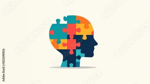 A creative representation of a human head made of colorful puzzle pieces, symbolizing problem-solving and cognitive processes. photo