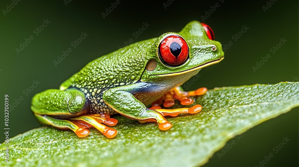 Vibrant red-eyed tree frog on a green leaf. Vibrant red-eyed tree frog on a green leaf.