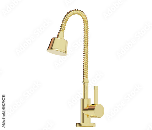 3D illustration isolated gold chrome faucet.