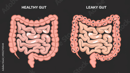 Wallpaper Mural Comparison of Healthy Gut and Leaky Gut, Illustrating Digestive Health Conditions Torontodigital.ca