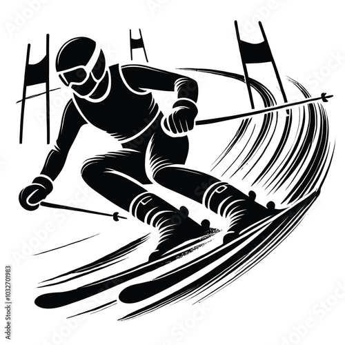 Skier Slalom Silhouette