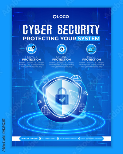 Cyber security modern banner or flyer template, Cybersecurity Information safety leaflet design or flyer	