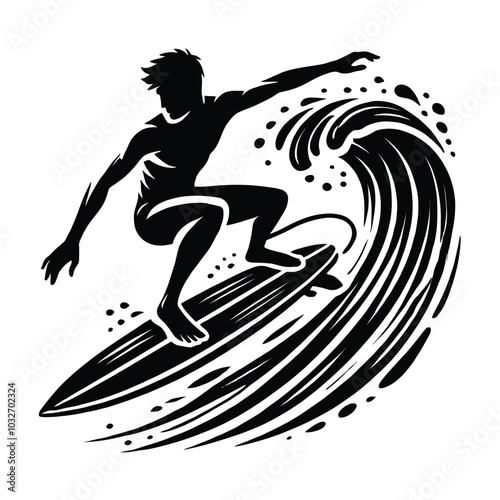 Surfer Riding Wave