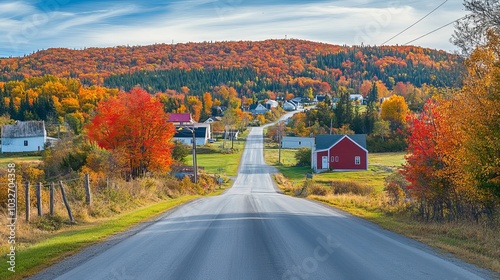 Fall foliage on a rural route in the Laurentian municipality of Mille-Isles, Quebec, Canada.