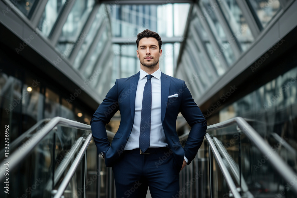 Confident Businessman in Modern Glass Architecture Confident Businessman in Modern Glass Architecture
