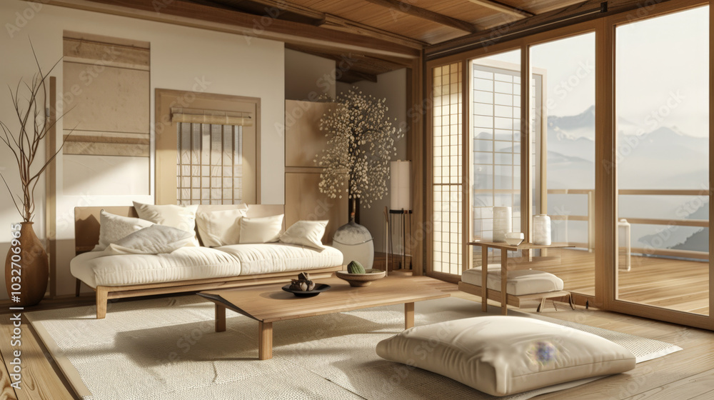Fototapeta premium minimalist japandi interior