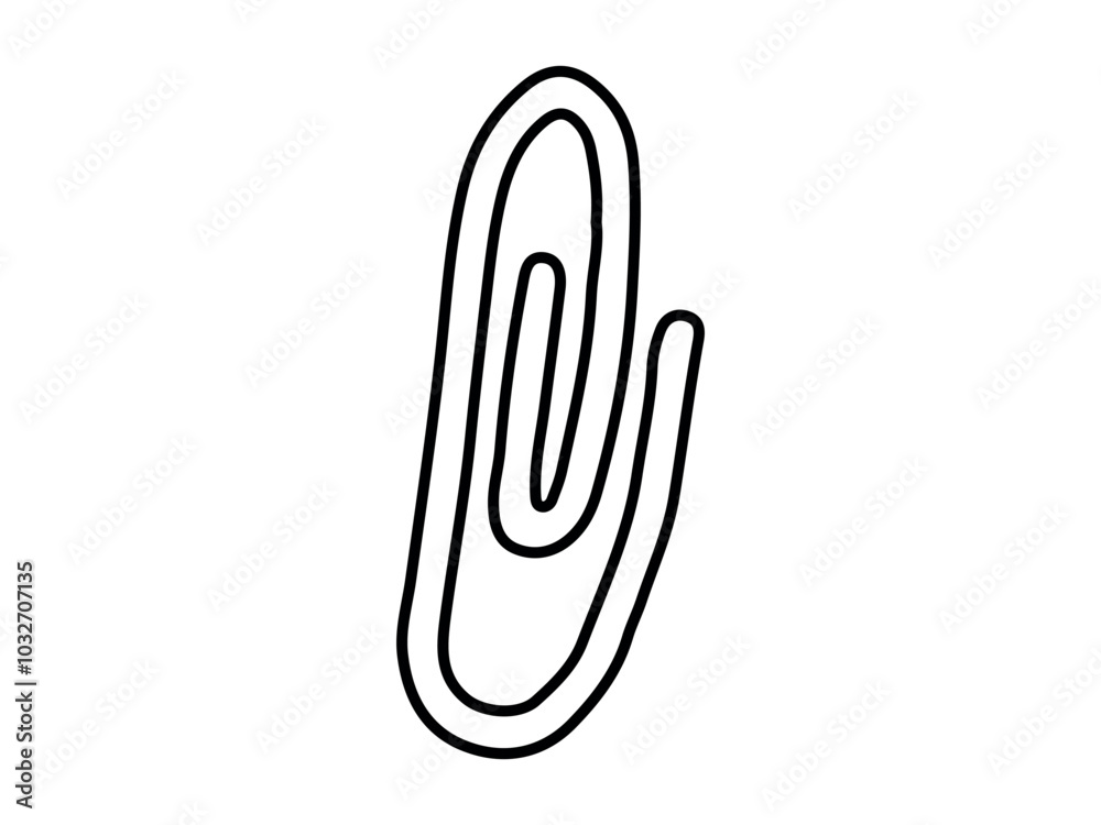 Black Outline of a Paperclip Isolated on a White Background. Concept of Office Supplies, Stationery, Minimalist Design, School Tools. Icon, Illustration, Design Element Black Outline of a Paperclip Isolated on a White Background. Concept of Office Supplies, Stationery, Minimalist Design, School Tools. Icon, Illustration, Design Element
