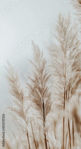 Soft golden grass swaying gently in a tranquil field during the early morning...