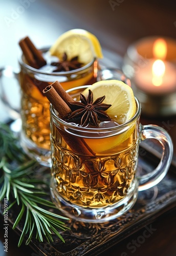 Warm apple spice tea with cinnamon and star anise garnished with fresh apple ...