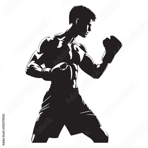 Boxer in fighting stance silhouette vector  black color white background 