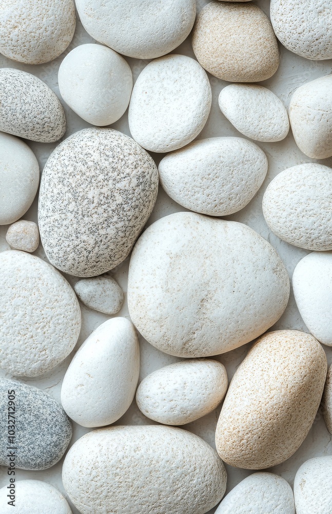 Beautiful arrangement of smooth white stones on a textured light background in minimalist style Beautiful arrangement of smooth white stones on a textured light background in minimalist style