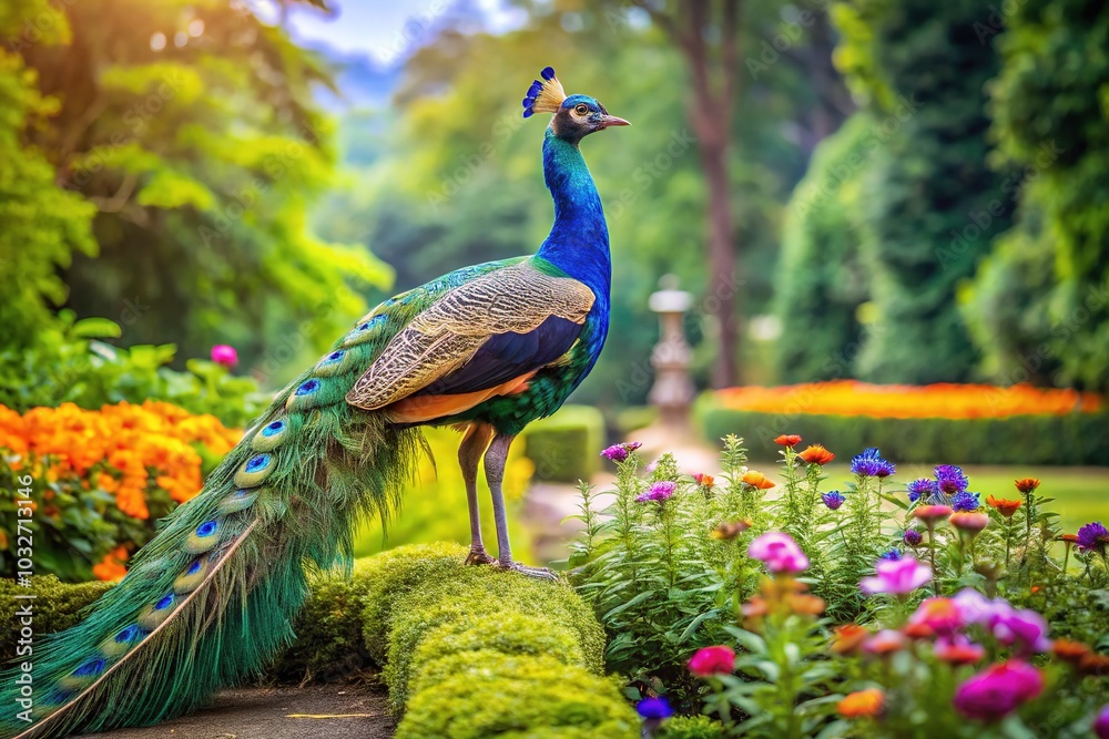 Obraz premium Proud Peacock Posed in Rule of Thirds Frame