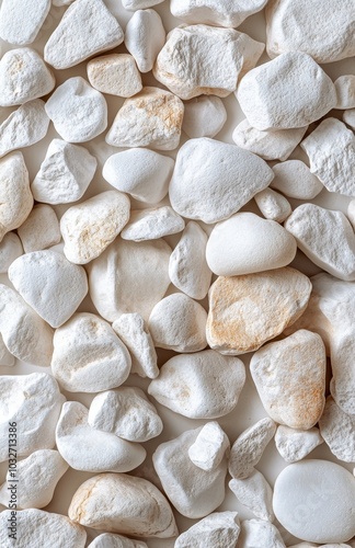 Beautiful arrangement of smooth white stones on a textured light background i...