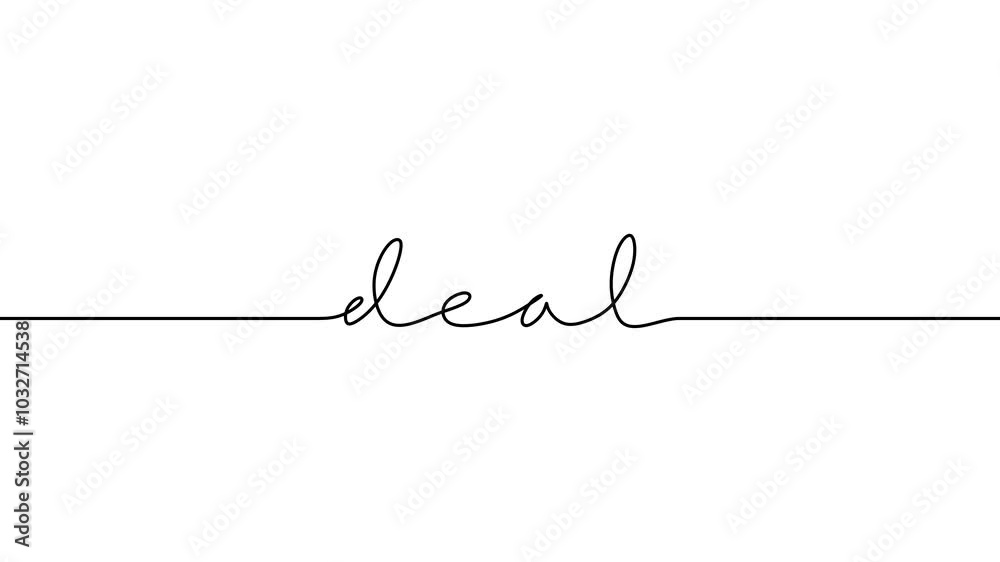 Continuous drawing line art of deal word with black line and white background. One line Continuous drawing line art of deal word with black line and white background. One line