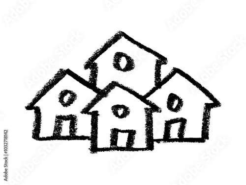 Houses Suburbs Icon Crayon Chalk Drawing Vector
