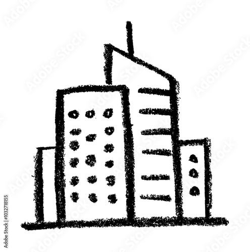 Skyscraper City Icon Crayon Chalk Drawing Vector