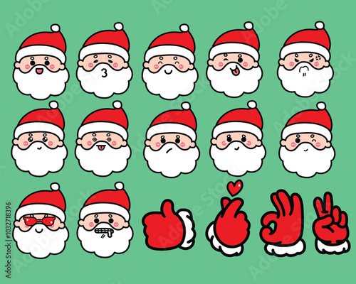 Santa Claus cartoon face emoticon and hand sign